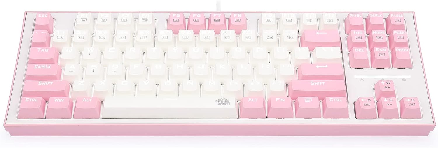 Redragon K611 Wib Bes Dual Color Keys Mechanical Gaming Keyboard Single White LED + RGB Side Edge Backlit 87 Key Tenkeyless Wired Computer Keyboard with Blue Switches for Windows PC (White + Pink) Redragon K611 Wib Bes Dual Color Keys Mechanical Gaming Keyboard Single White LED + RGB Side Edge Backlit 87 Key Tenkeyless Wired Computer Keyboard with Blue Switches for Windows PC (White + Pink)